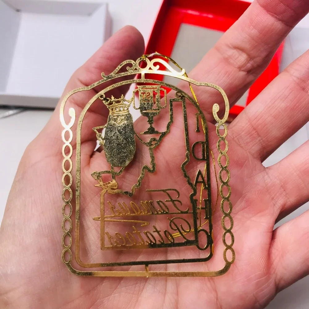 Idaho Famous Potatoes Christmas Ornament 24k Gold Finish Brass Holiday Boxed